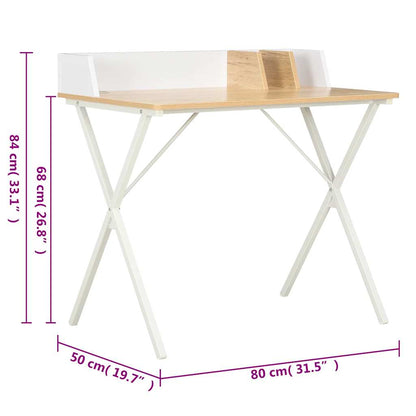 20273 vidaXL Desk White and Natural 80x50x84 cm