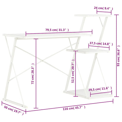 20287 vidaXL Desk with Shelf White 116x50x93 cm