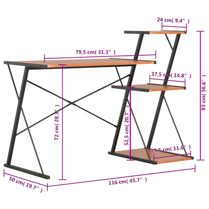 20290 vidaXL Desk with Shelf Black and Brown 116x50x93 cm