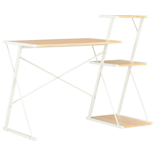 20291 vidaXL Desk with Shelf White and Oak 116x50x93 cm