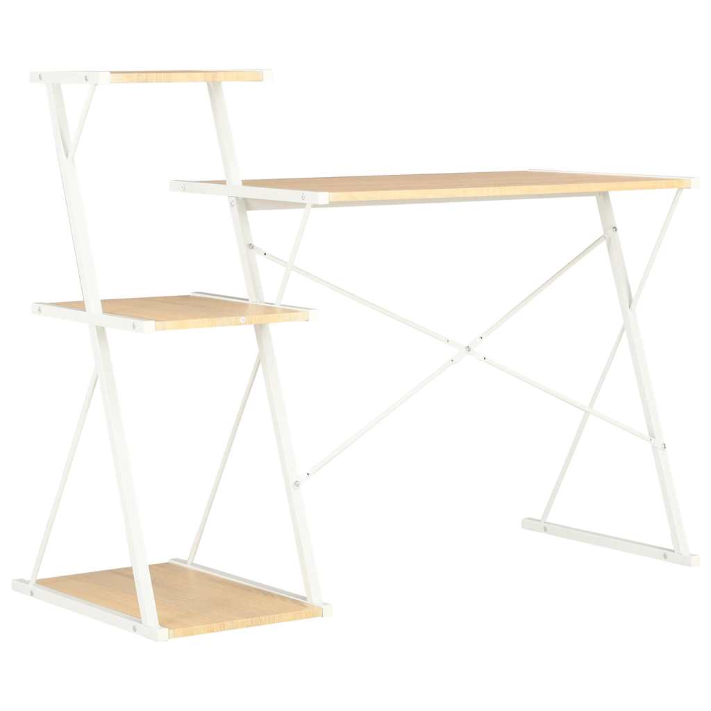 20291 vidaXL Desk with Shelf White and Oak 116x50x93 cm