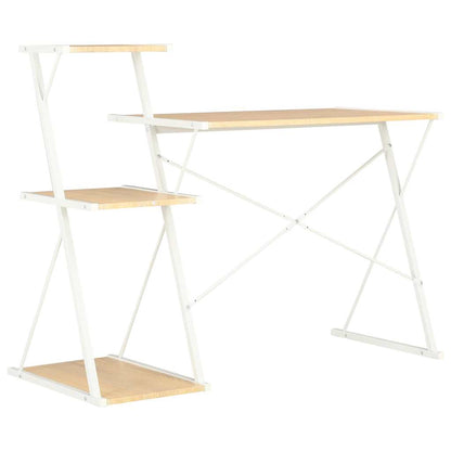 20291 vidaXL Desk with Shelf White and Oak 116x50x93 cm