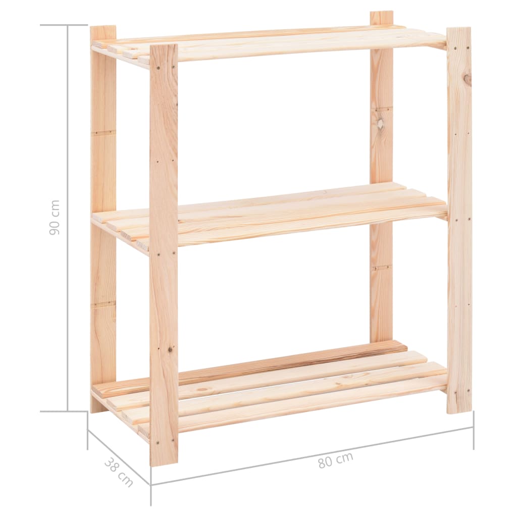vidaXL 3-Tier Storage Rack 80x38x90 cm Solid Pinewood 150 kg - Brown