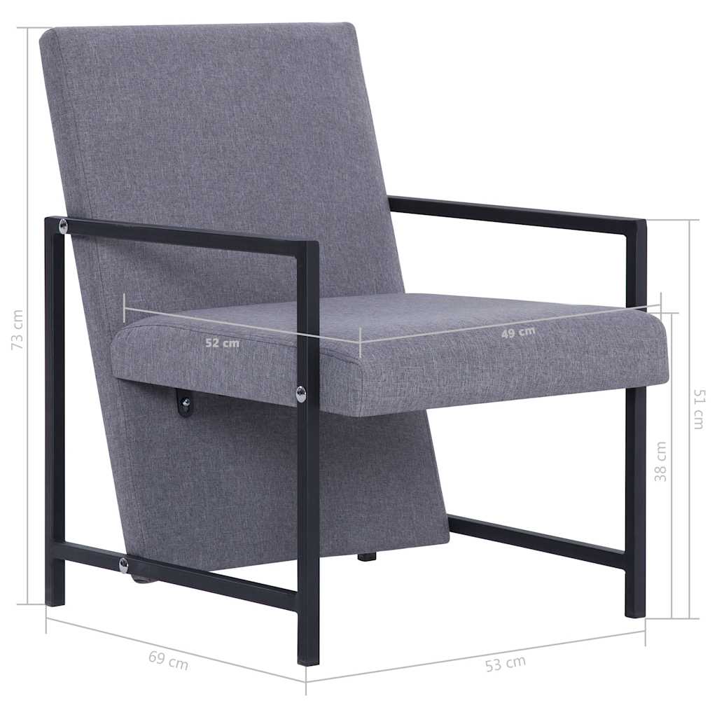 vidaXL Armchair with Chrome Feet Light Grey Fabric - 53 x 69 x 73 cm
