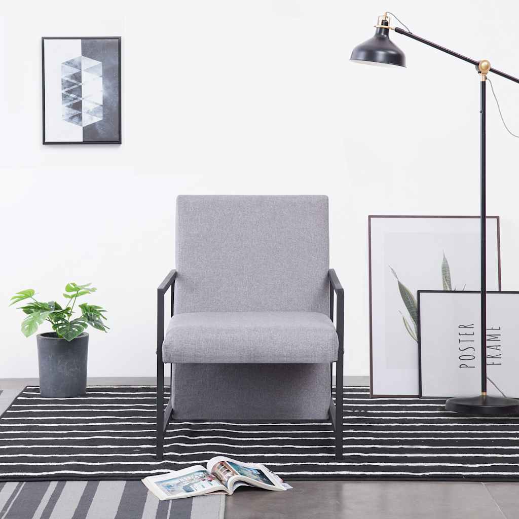 vidaXL Armchair with Chrome Feet Light Grey Fabric - 53 x 69 x 73 cm