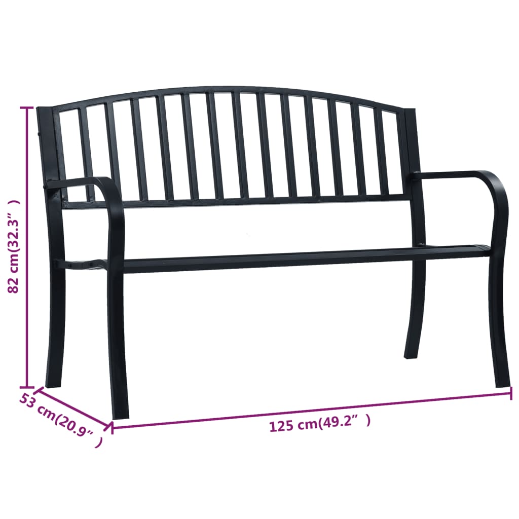 vidaXL Garden Bench 125 cm Black Steel