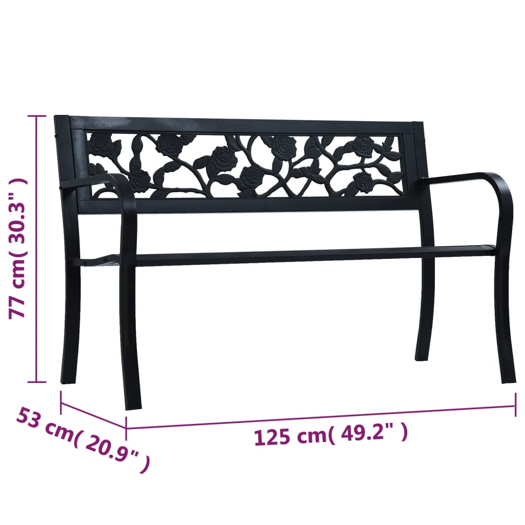 vidaXL Garden Bench 125 cm Black Steel - 31147