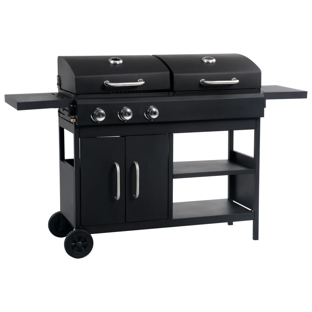 vidaXL Gas Charcoal Combo Grill with 3 Burners - Black