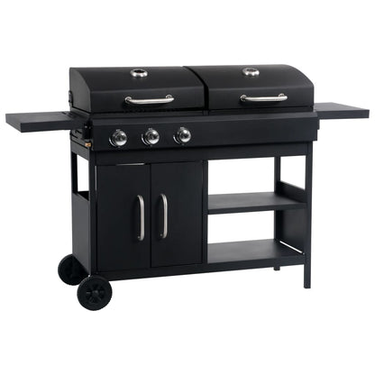 vidaXL Gas Charcoal Combo Grill with 3 Burners - Black