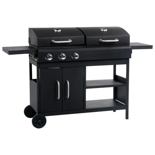 vidaXL Gas Charcoal Combo Grill with 3 Burners - Black