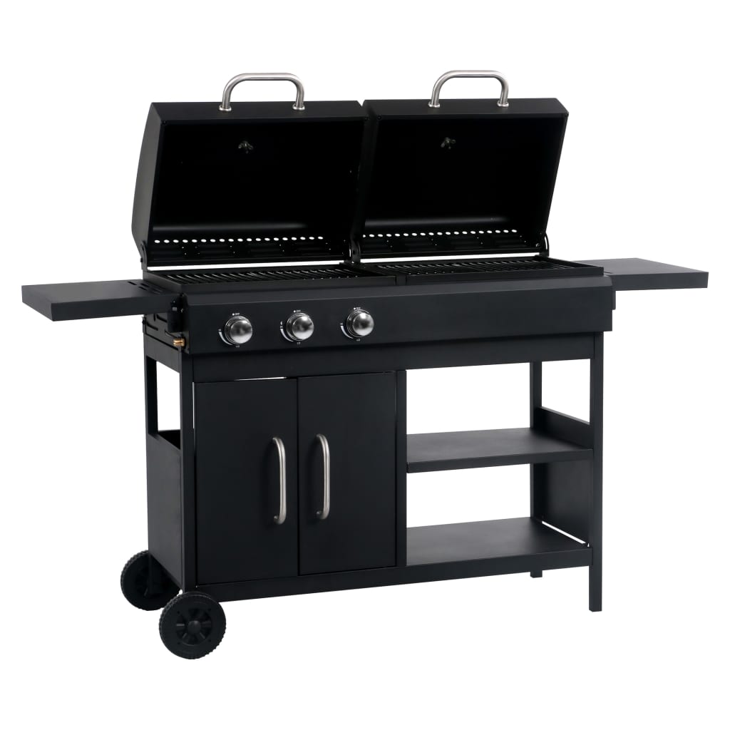 vidaXL Gas Charcoal Combo Grill with 3 Burners - Black