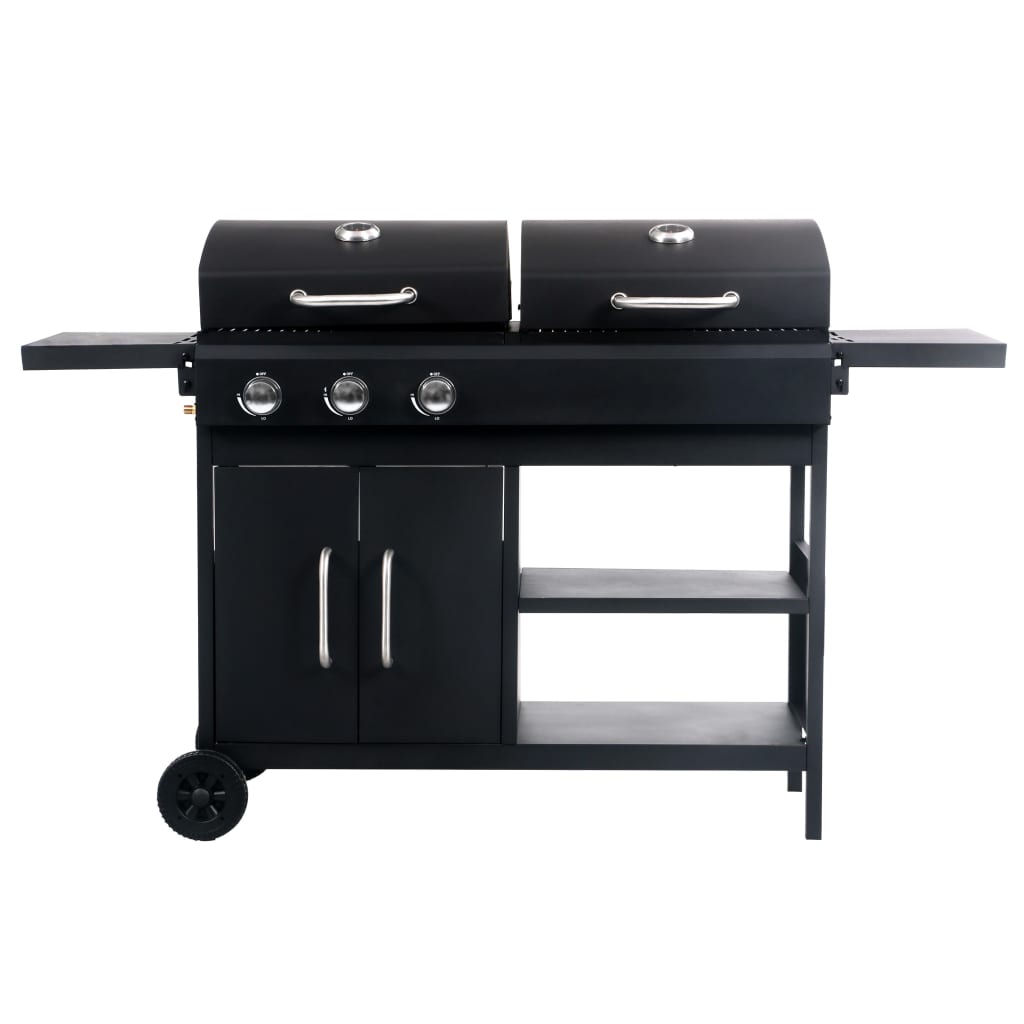 vidaXL Gas Charcoal Combo Grill with 3 Burners - Black