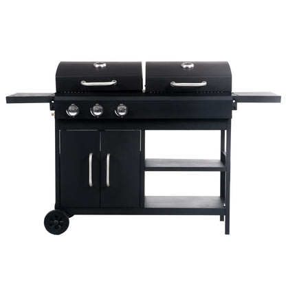 vidaXL Gas Charcoal Combo Grill with 3 Burners - Black