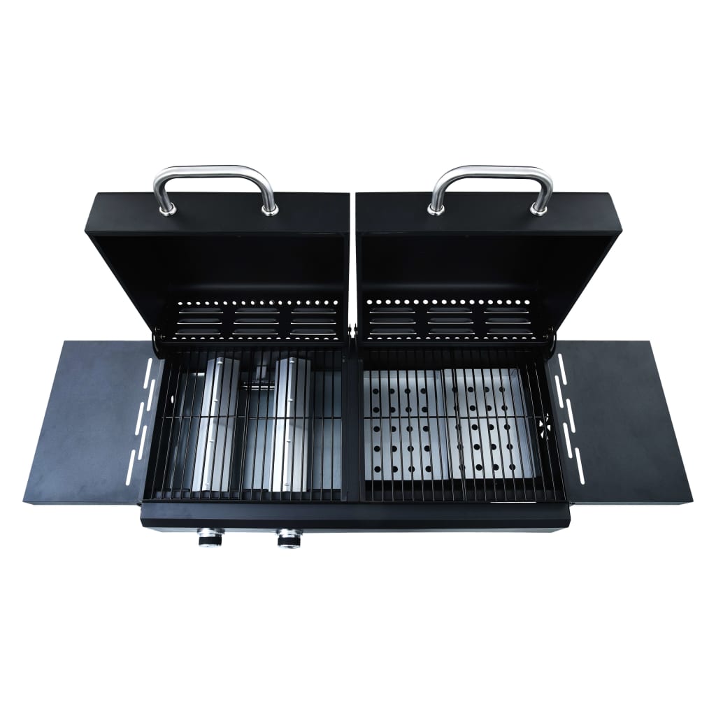 vidaXL Gas Charcoal Combo Grill with 3 Burners - Black