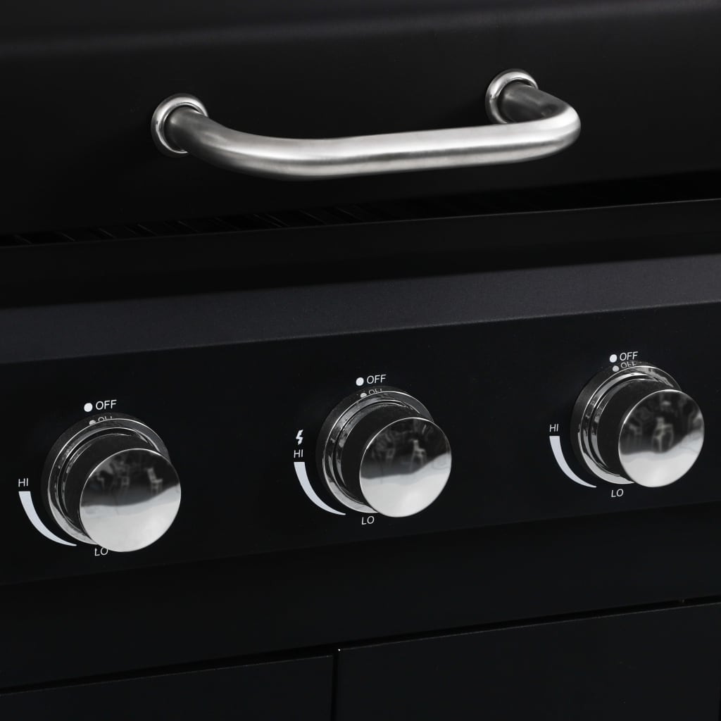 vidaXL Gas Charcoal Combo Grill with 3 Burners - Black