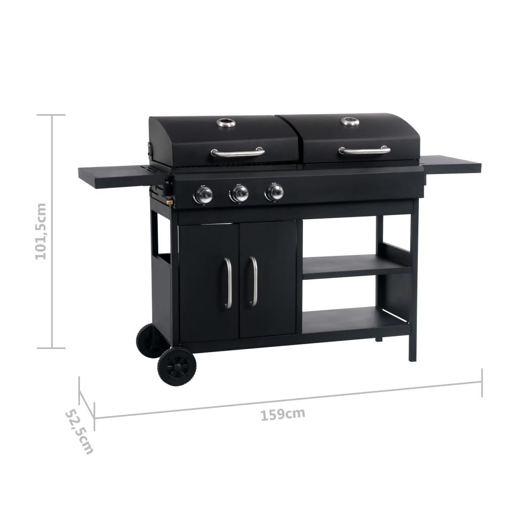 vidaXL Gas Charcoal Combo Grill with 3 Burners - Black
