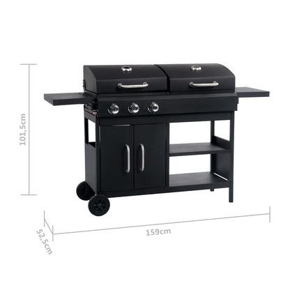 vidaXL Gas Charcoal Combo Grill with 3 Burners - Black