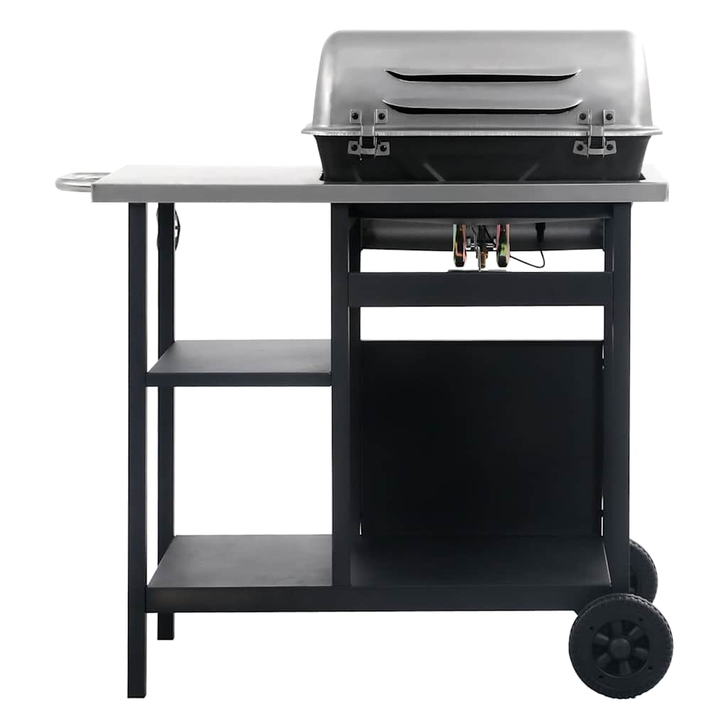 vidaXL Gas BBQ Grill with 3-layer Side Table Black and Silver