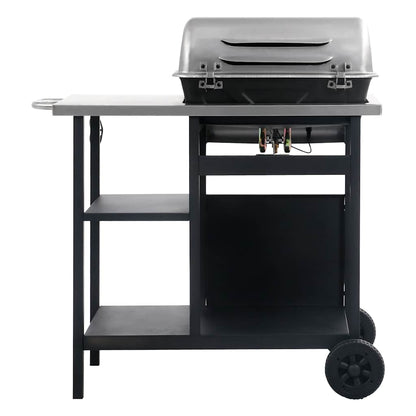 vidaXL Gas BBQ Grill with 3-layer Side Table Black and Silver