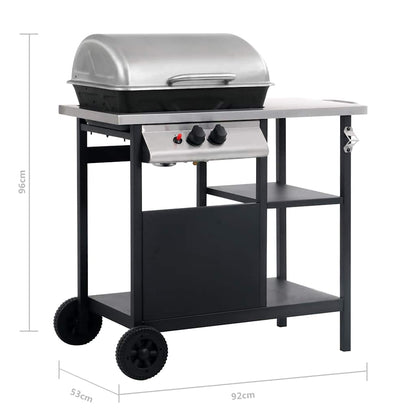 vidaXL Gas BBQ Grill with 3-layer Side Table Black and Silver