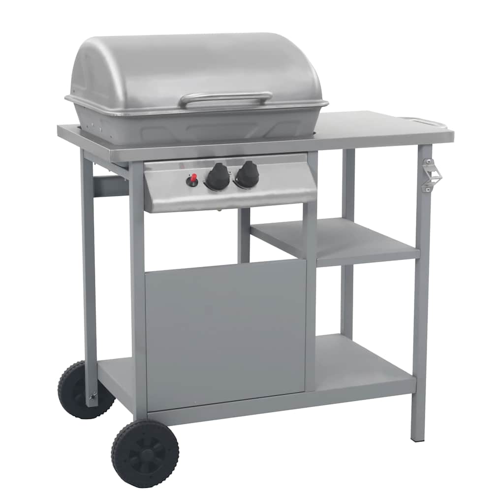 vidaXL Gas BBQ Grill with 3-layer Side Table Black and Silver - 12287