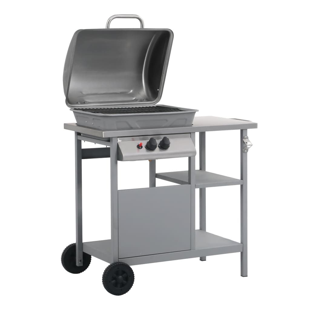 vidaXL Gas BBQ Grill with 3-layer Side Table Black and Silver - 12287