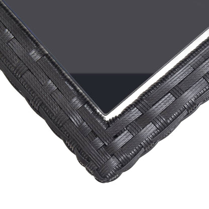 vidaXL Garden Table Black 110x53x72 cm Glass and Poly Rattan