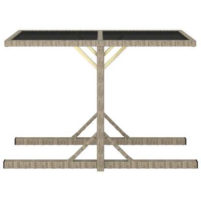 vidaXL Garden Table Beige 110x53x72 cm Glass and Poly Rattan