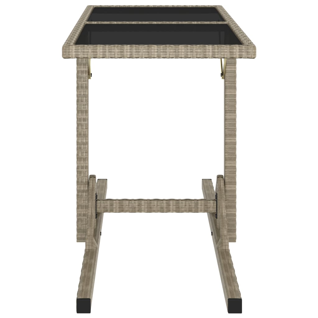 vidaXL Garden Table Beige 110x53x72 cm Glass and Poly Rattan