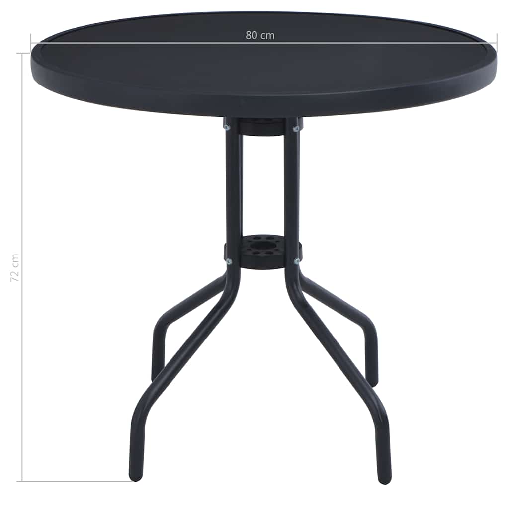 vidaXL Garden Table Black 80 cm Steel and Glass - 80 x 72 cm