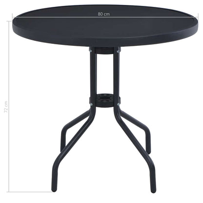 vidaXL Garden Table Black 80 cm Steel and Glass - 80 x 72 cm