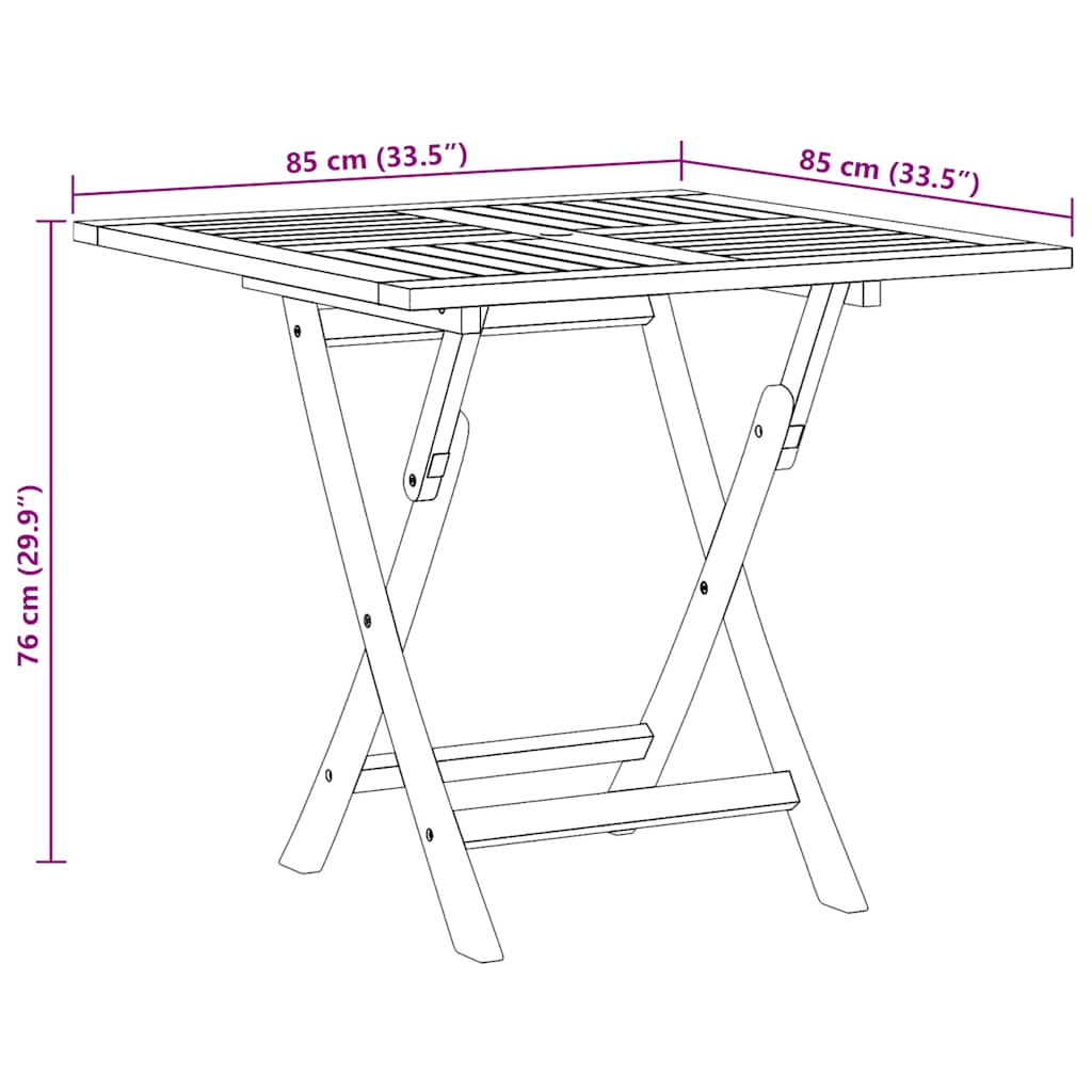 vidaXL Folding Garden Table 85x85x76 cm Solid Teak Wood - Brown - 27644