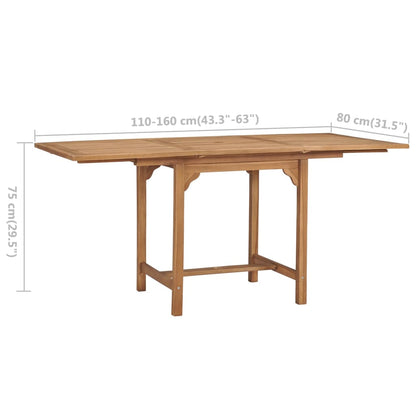 vidaXL Extending Garden Table (110-160)x80x75cm Solid Teak Wood - Brown
