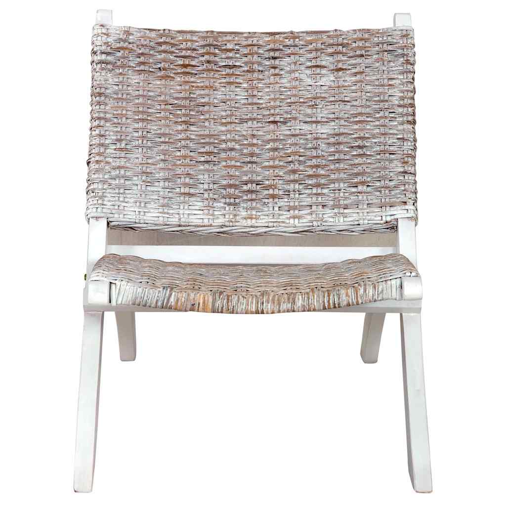 285800 vidaXL Relaxing Chair White Natural Kubu Rattan and Solid Mahogany Wood - 60 x 77 x 70 cm