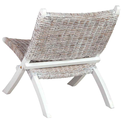 285800 vidaXL Relaxing Chair White Natural Kubu Rattan and Solid Mahogany Wood - 60 x 77 x 70 cm