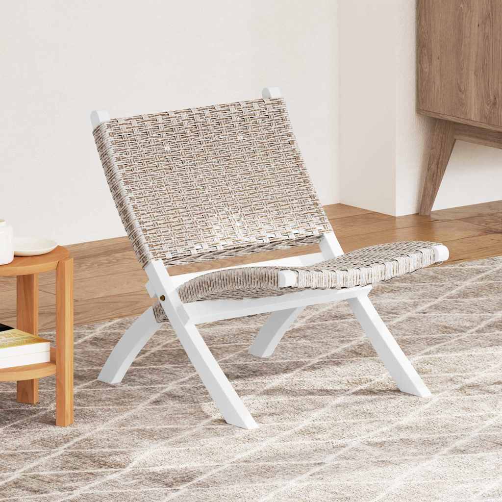 285800 vidaXL Relaxing Chair White Natural Kubu Rattan and Solid Mahogany Wood - 60 x 77 x 70 cm