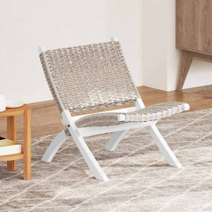 285800 vidaXL Relaxing Chair White Natural Kubu Rattan and Solid Mahogany Wood - 60 x 77 x 70 cm