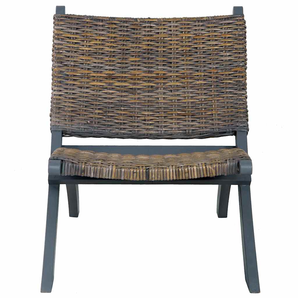 285801 vidaXL Relaxing Chair Grey Natural Kubu Rattan and Solid Mahogany Wood - 60 x 77 x 70 cm