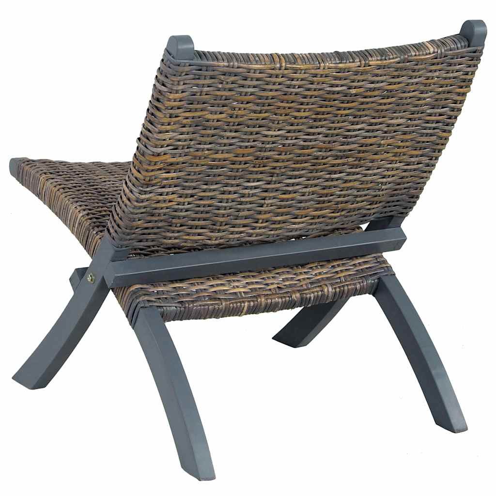 285801 vidaXL Relaxing Chair Grey Natural Kubu Rattan and Solid Mahogany Wood - 60 x 77 x 70 cm