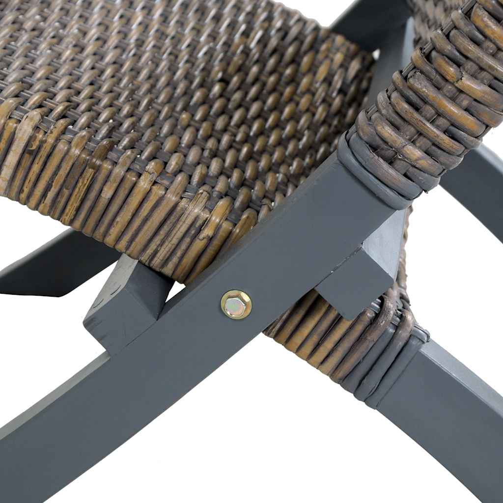 285801 vidaXL Relaxing Chair Grey Natural Kubu Rattan and Solid Mahogany Wood - 60 x 77 x 70 cm