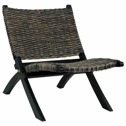 285802 vidaXL Relaxing Chair Black Natural Kubu Rattan and Solid Mahogany Wood - 60 x 77 x 70 cm