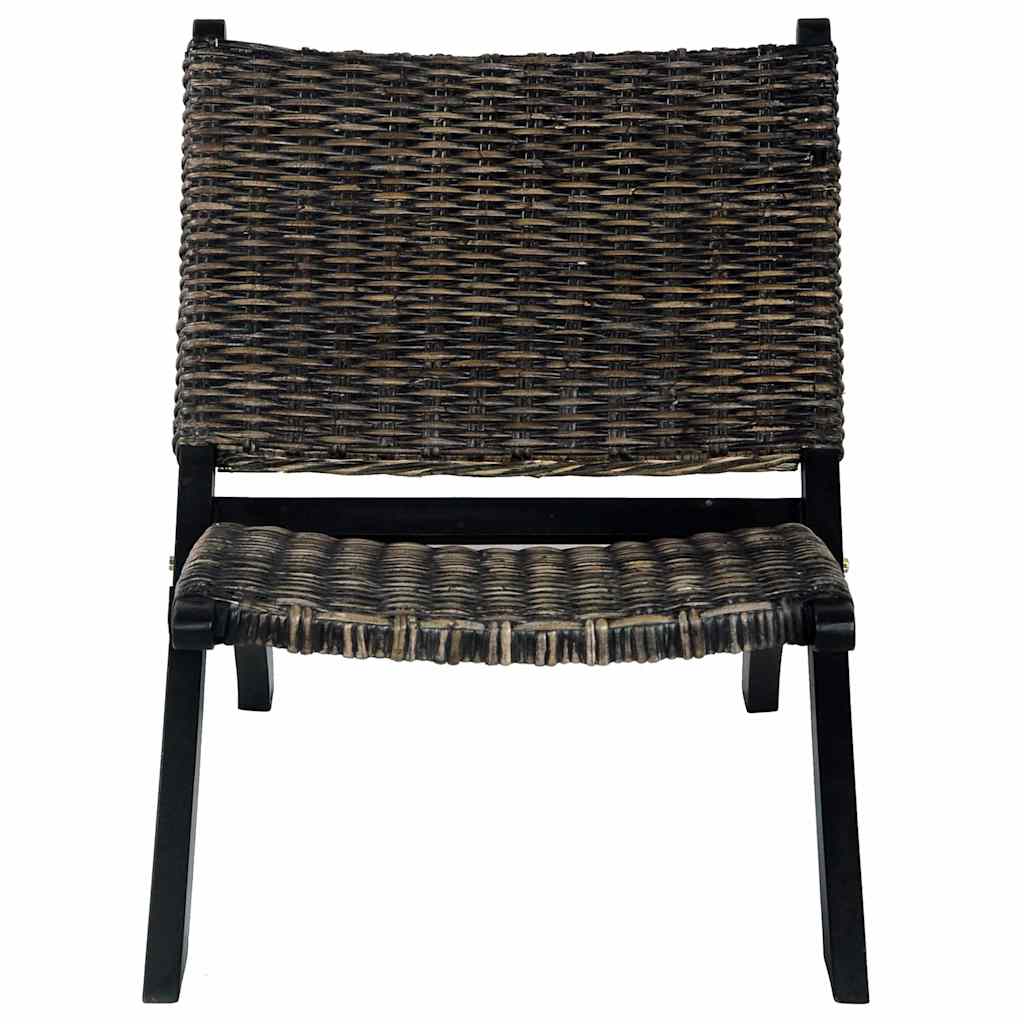 285802 vidaXL Relaxing Chair Black Natural Kubu Rattan and Solid Mahogany Wood - 60 x 77 x 70 cm