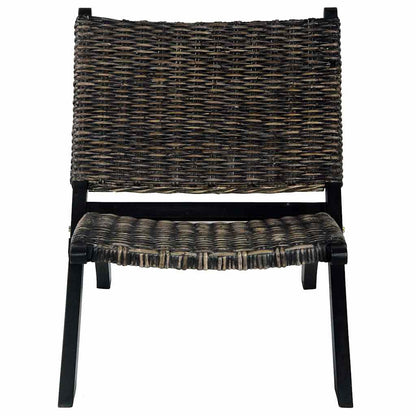 285802 vidaXL Relaxing Chair Black Natural Kubu Rattan and Solid Mahogany Wood - 60 x 77 x 70 cm