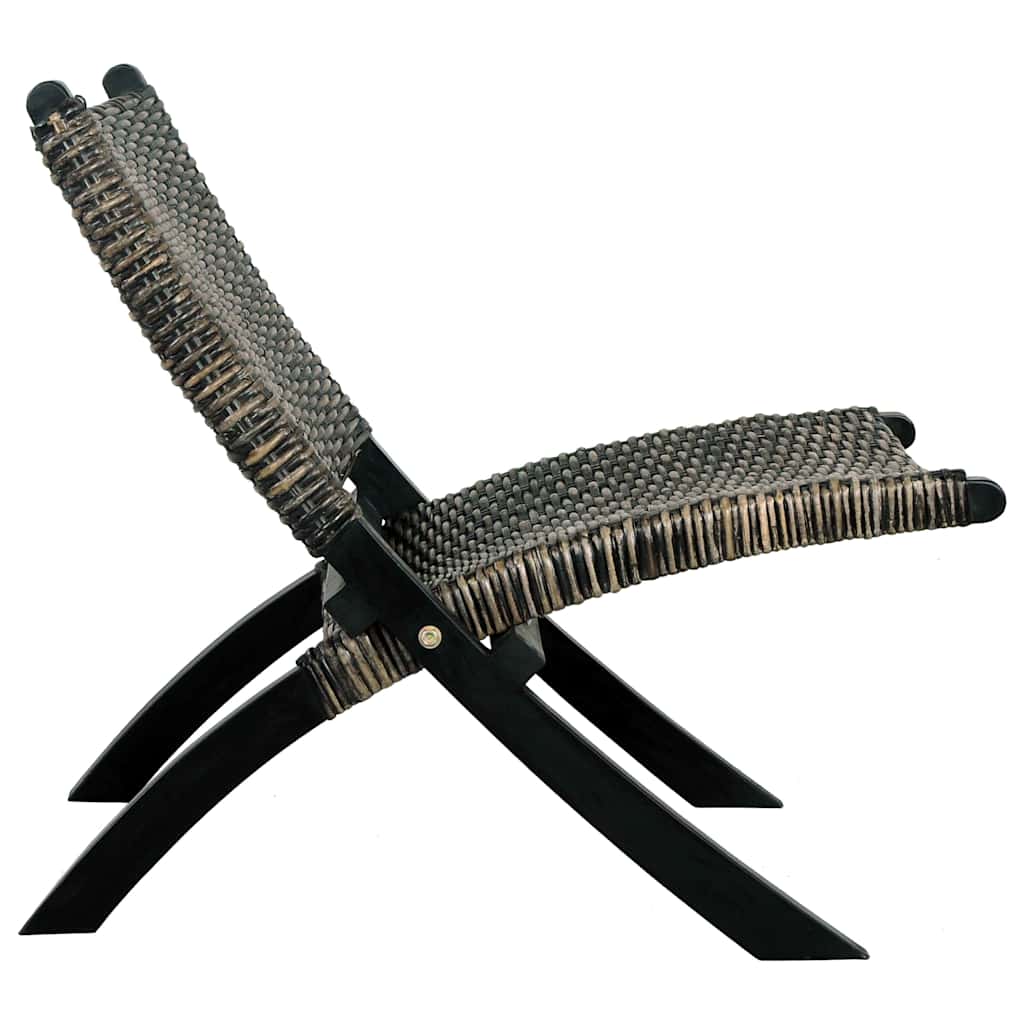 285802 vidaXL Relaxing Chair Black Natural Kubu Rattan and Solid Mahogany Wood - 60 x 77 x 70 cm