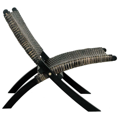 285802 vidaXL Relaxing Chair Black Natural Kubu Rattan and Solid Mahogany Wood - 60 x 77 x 70 cm
