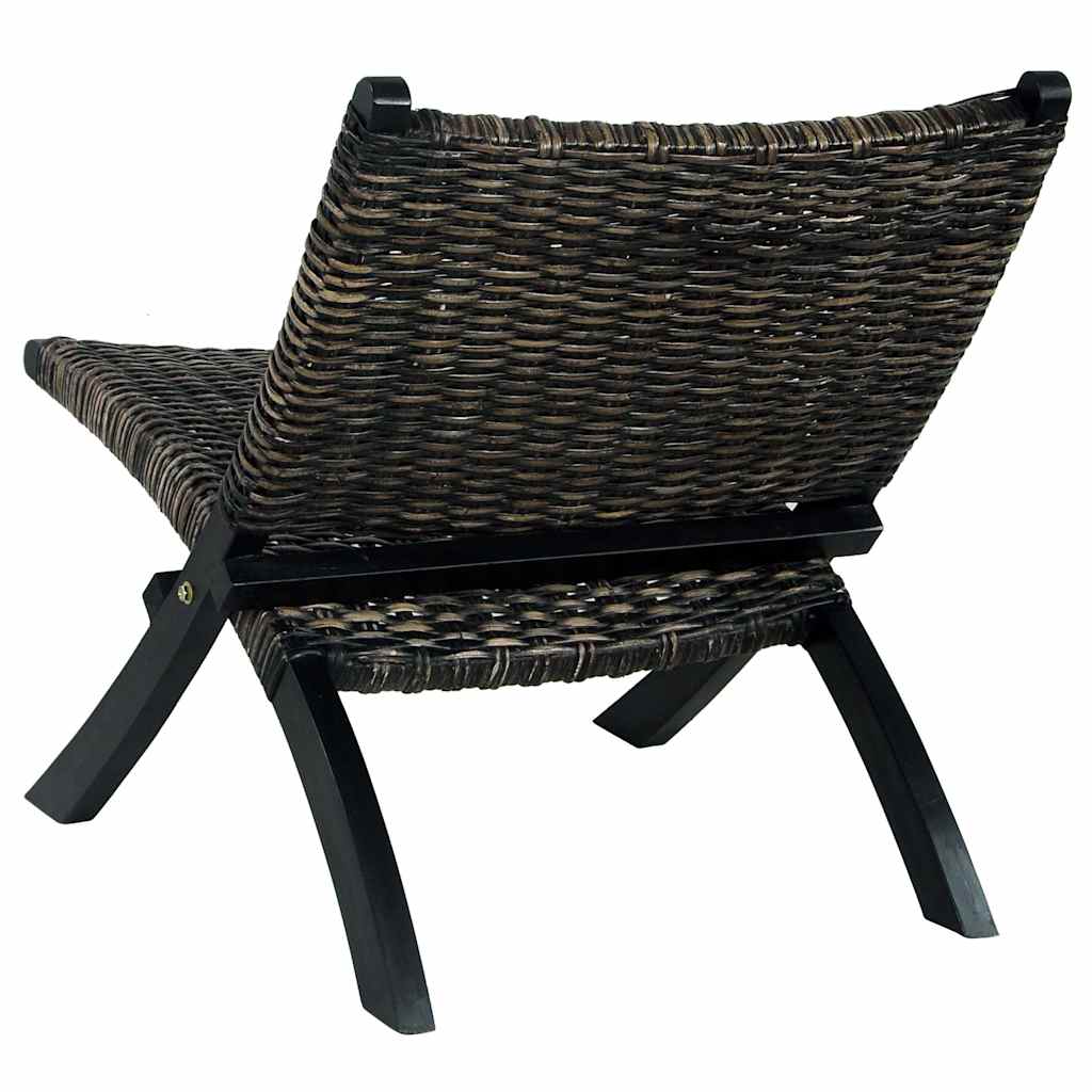 285802 vidaXL Relaxing Chair Black Natural Kubu Rattan and Solid Mahogany Wood - 60 x 77 x 70 cm