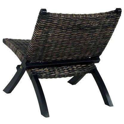 285802 vidaXL Relaxing Chair Black Natural Kubu Rattan and Solid Mahogany Wood - 60 x 77 x 70 cm