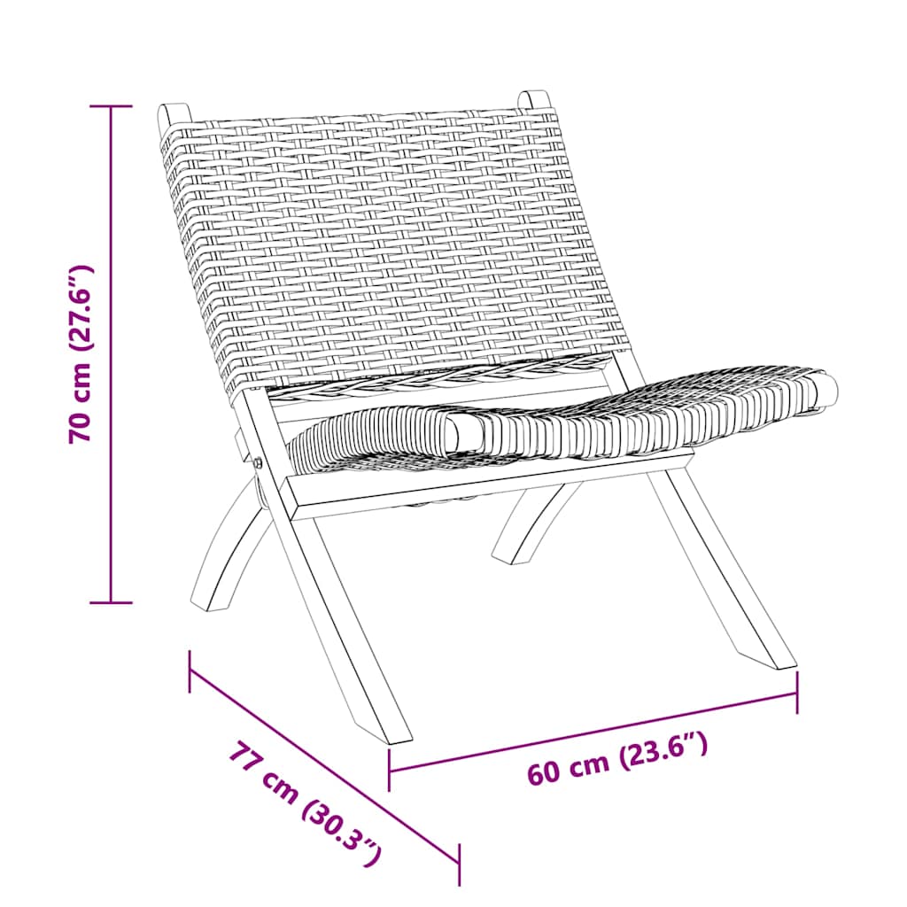 285802 vidaXL Relaxing Chair Black Natural Kubu Rattan and Solid Mahogany Wood - 60 x 77 x 70 cm