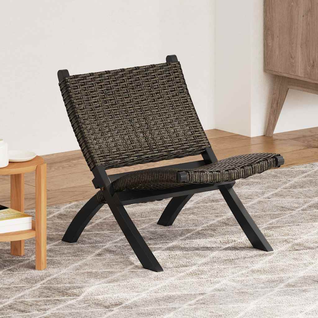 285802 vidaXL Relaxing Chair Black Natural Kubu Rattan and Solid Mahogany Wood - 60 x 77 x 70 cm
