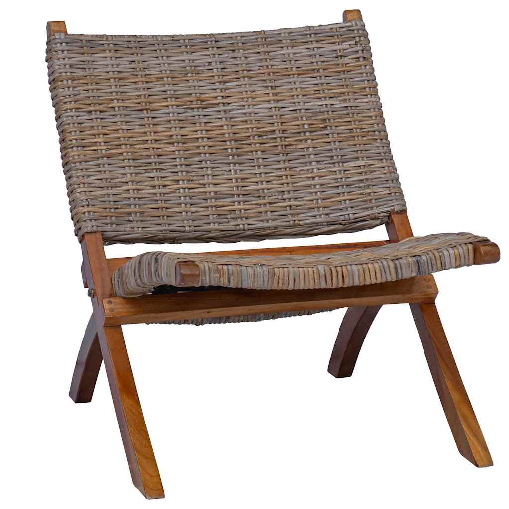 285803 vidaXL Relaxing Chair Natural Kubu Rattan and Solid Mahogany Wood - Brown - 60 x 77 x 70 cm